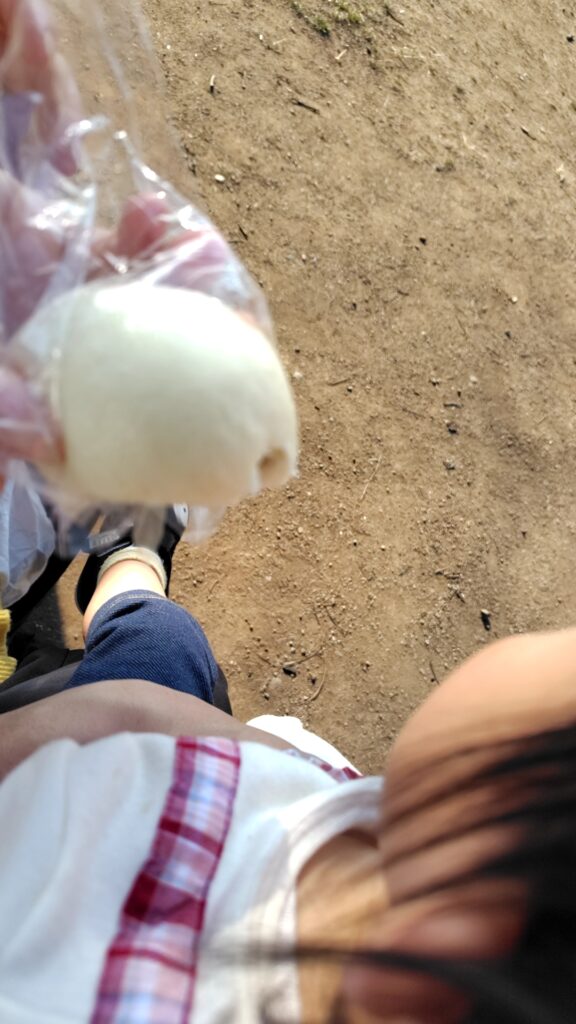 芋の力屋 子連れ ドライブ 饅頭を食べる子